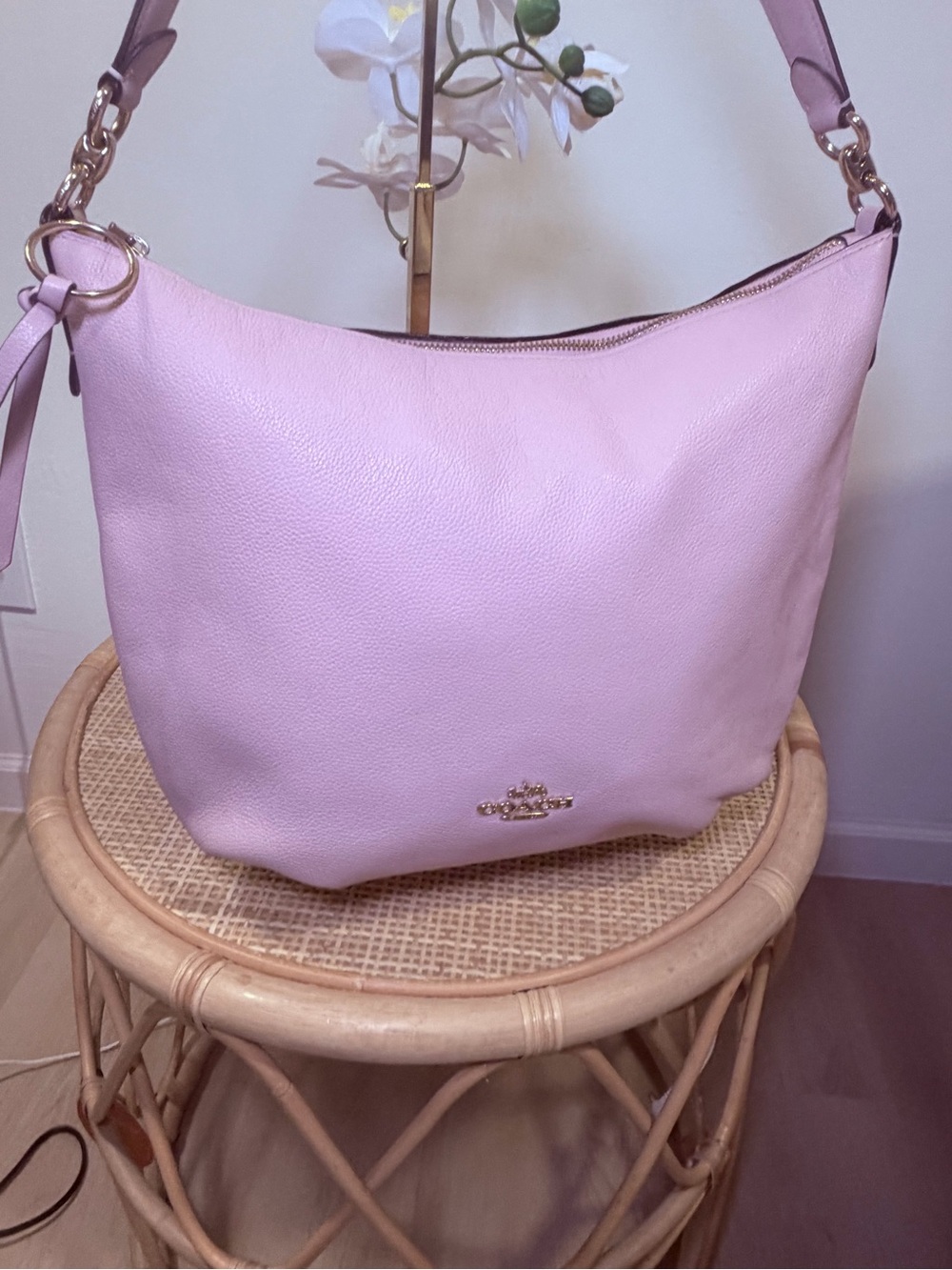 Coach Pebble Leather Shoulder Hobo Bag in Light Pink